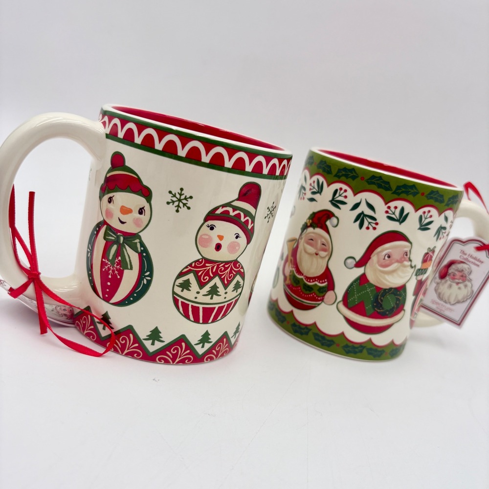 Spectrum Holiday Collection Ceramic Mugs Snowman Santa Christmas Design Set of 2